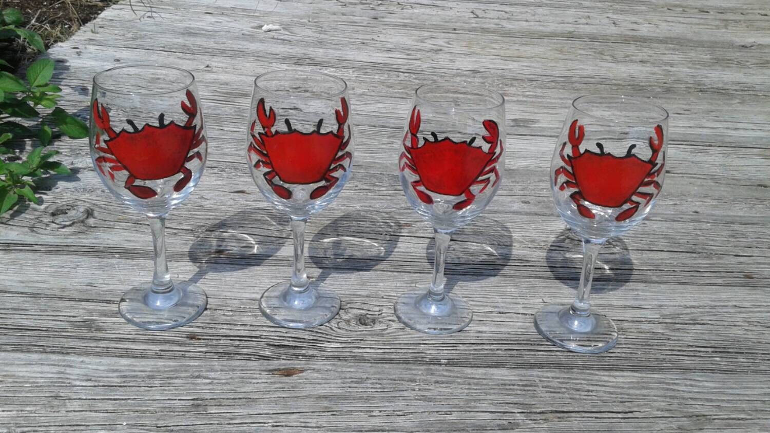 Hand Painted Crab Wine Glasses Set of Crab WIne Glasses Hand Etsy