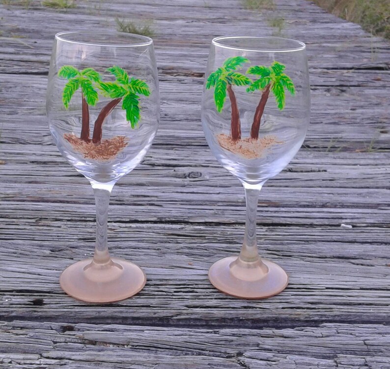 Palm tree wine glass hand painted tropical wine glass Etsy