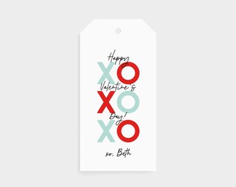 Valentine's Day Gift Tags | XOXO Gift Tags | Valentines Day Gift Wrap | Red & Mint Valentine | Personalized Valentines Day Gift Tag [GT03]