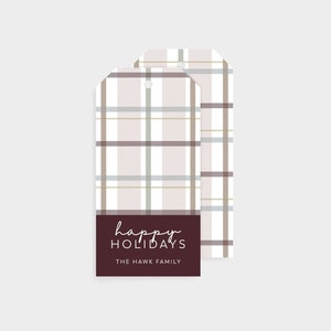 Personalized Christmas Gift Tag Christmas Plaid Gift Tag Burgundy & Mauve Holiday Wrap Happy Holidays Tag Modern Tag GT12 Happy Holidays