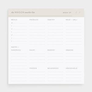 Personalized Grocery List Notepad | Modern Grocery List | Market List Notepad | Meal Planner and Grocery List | Meal Planner Notepad [N23]