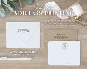 Return Address Printing | Style Matches Stationery | *MUST be purchased along with a set of stationery; not to be purchased on their own.*