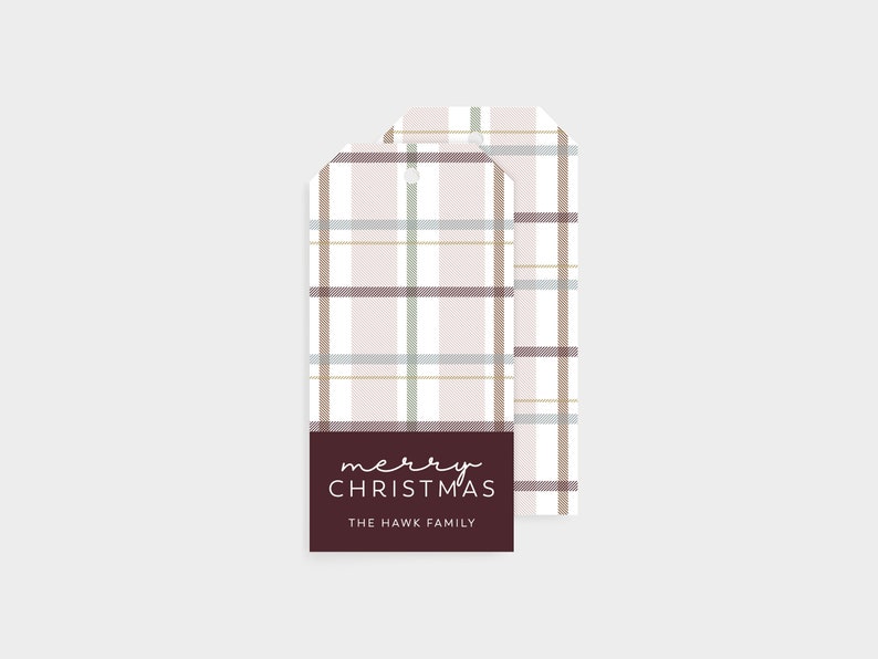 Personalized Christmas Gift Tag Christmas Plaid Gift Tag Burgundy & Mauve Holiday Wrap Happy Holidays Tag Modern Tag GT12 Merry Christmas