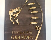 Hooked on Grandpa Papa Dad Father 39 s Day Birthday Sign Personalized Customized Fishing Trip Gift For Him 1-5 Names