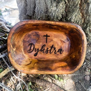 Prayer Bowl Cross Wooden Hand Carved Small Dough Bowl Engraved Personalized Engraved Gift