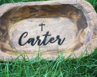 Baptism Gift Prayer Bowl Personalized Cross Wooden Hand Carved Small Dough Bowl Engraved