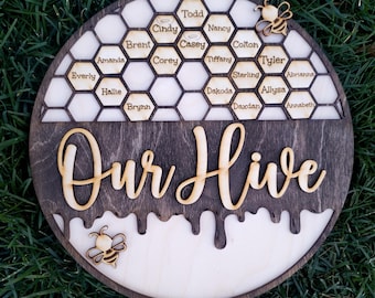 Personalized Grandma Bee Hive Sign: Grandchildren Names Family Tree