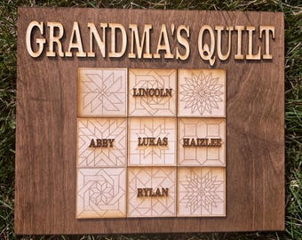 Grandma Mother's Day Gift | Custom Grandkids Names Wood Sign | Nana's Quilt | Gift for Memaw | Mothers Day from Nana