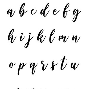 May include: Lowercase alphabet letters in a cursive font. The letters are written in black ink on a white background.