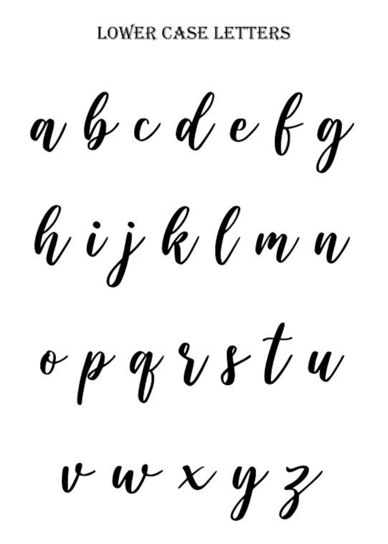 May include: Lowercase alphabet letters in a cursive font. The letters are written in black ink on a white background.