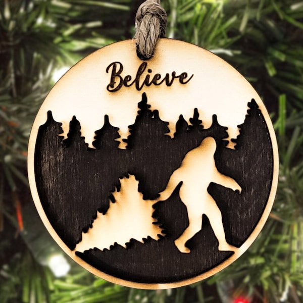 Sasquatch Christmas Ornament I Believe Outdoor Country Hiking Gift