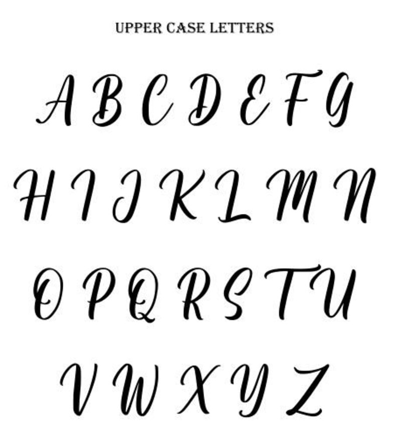 May include: Uppercase letters of the alphabet in a cursive font. The letters are written in black ink on a white background.