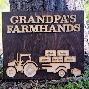 Grandpa's Farmhands Farmer Gift for Grandpa Papa Dad Poppy Father's Day Birthday Gift for Him Tractor Gift Plaque Sign Little Farmhands