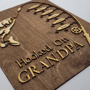 Gift for Papa Hooked on Grandpa Papa Dad Birthday Sign Personalized Customized Fishing Trip Gift ...
