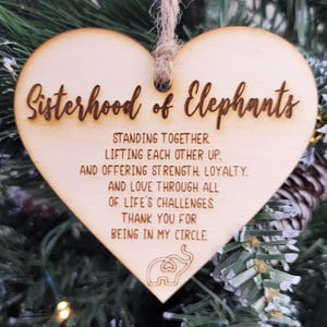 Elephant Sisterhood Ornament: Natural Wood Friendship Gift
