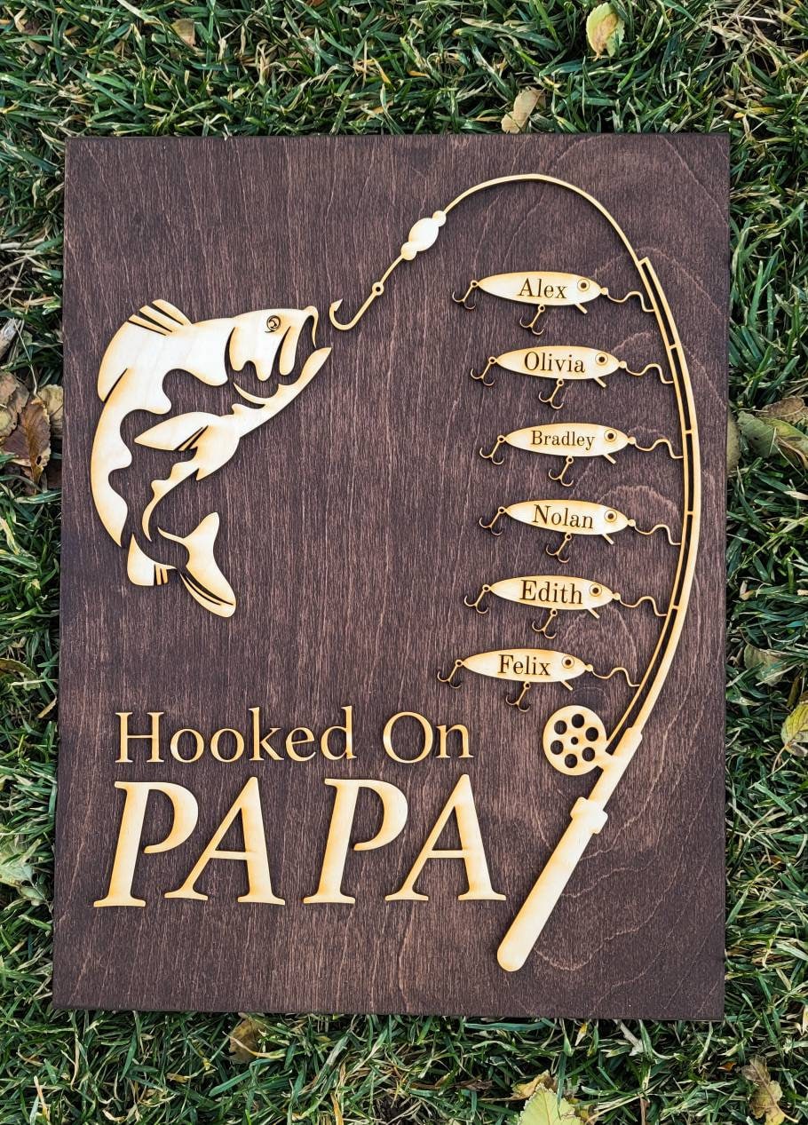 Gift for Papa Hooked on Grandpa Papa Dad Birthday Sign