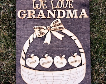Personalized Grandma Sign with Grandkids Names | Apple Basket Family Sign | Grandma Gift from Grandchildren | Mother’s Day Gift for Grandma