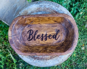 Blessed Engraved Wooden Hand Carved Dough Bowl Prayer Bowl Personalized Gift