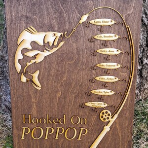 Gift for Papa Hooked on Grandpa Papa Dad Birthday Sign Personalized Customized Fishing Trip Gift ...