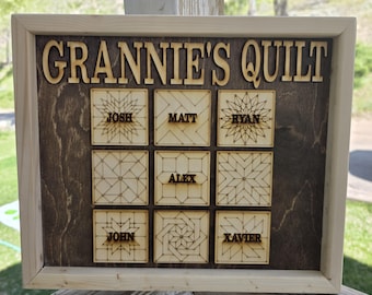 Personalized Grandma Quilt Sign | Custom Grandkids Names Wood Sign | Rustic Family Keepsake | Gift for Memaw | Mother's Day Gift from Nana