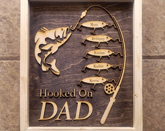 Gift for Dad Hooked on Papa Fathers Day 2026 Grandkids Names Personalized Gift for Grandpa