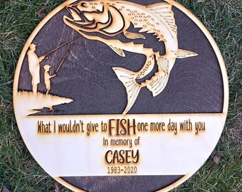 Personalized Fishing Memorial Sign | In Loving Memory Fishing Plaque | Custom Angler Bereavement Gift | Rustic Wood Remembrance Decor