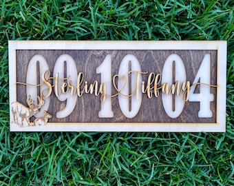 Country Wedding Anniversary Gift Personalized with Names and Date Deer Outdoor Theme Wedding Gift
