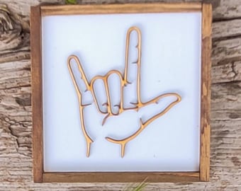 Mini ASL I Love You Sign Desk Decor Office Gift Table Stand Tiered Tray Sign Anniversary Gift
