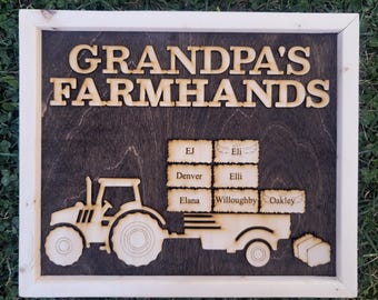 PAPA's Farmhands Farmer Gift for Bonus Grandpa Papa Dad Poppy Stepdad Father's Day Gift for Him Tractor Gift Plaque Sign Little Farmhands
