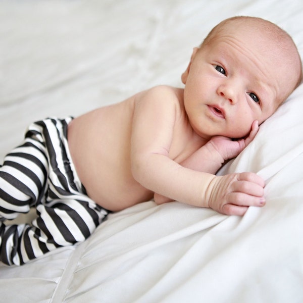 Baby leggings, organic baby leggings, baby boy leggings, baby girl leggings, infant leggings, black and white stripe baby leggings