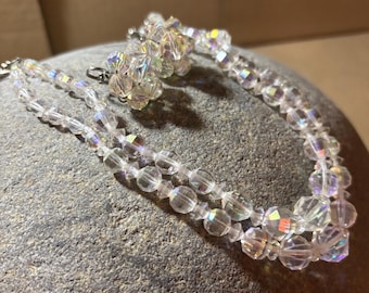1950 Aurora Borealis Demi Parure Crystal Necklace and Earrings Exquisite Vintage Jewelry #201634