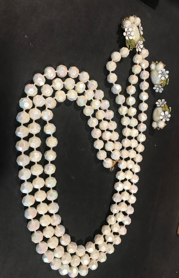 Selini Aurora Borealis bead three strand necklace 
