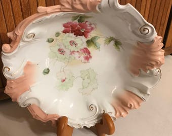 Serving Dish Circa 1950 Magnificent hand painted unusual pottery no Makers Mark Vintage Glass Vintage China