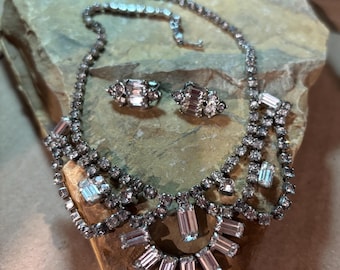 Bogoff Clear Emerald Cut Rhinestone Necklace and Earrings