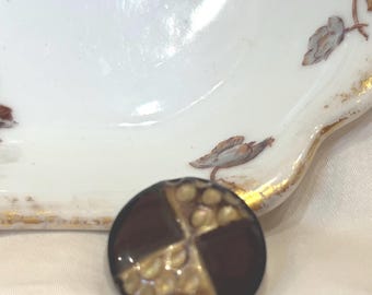Celluloid Bubbletop Button Vintage Antique Two Tone Chocolate Gold Hammered finish self-shank