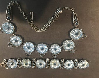 Exquisite Set - Unnamed Beauty - Beautiful Blue Necklace and Bracelet - Baby Blue - Well Made - 1930-40