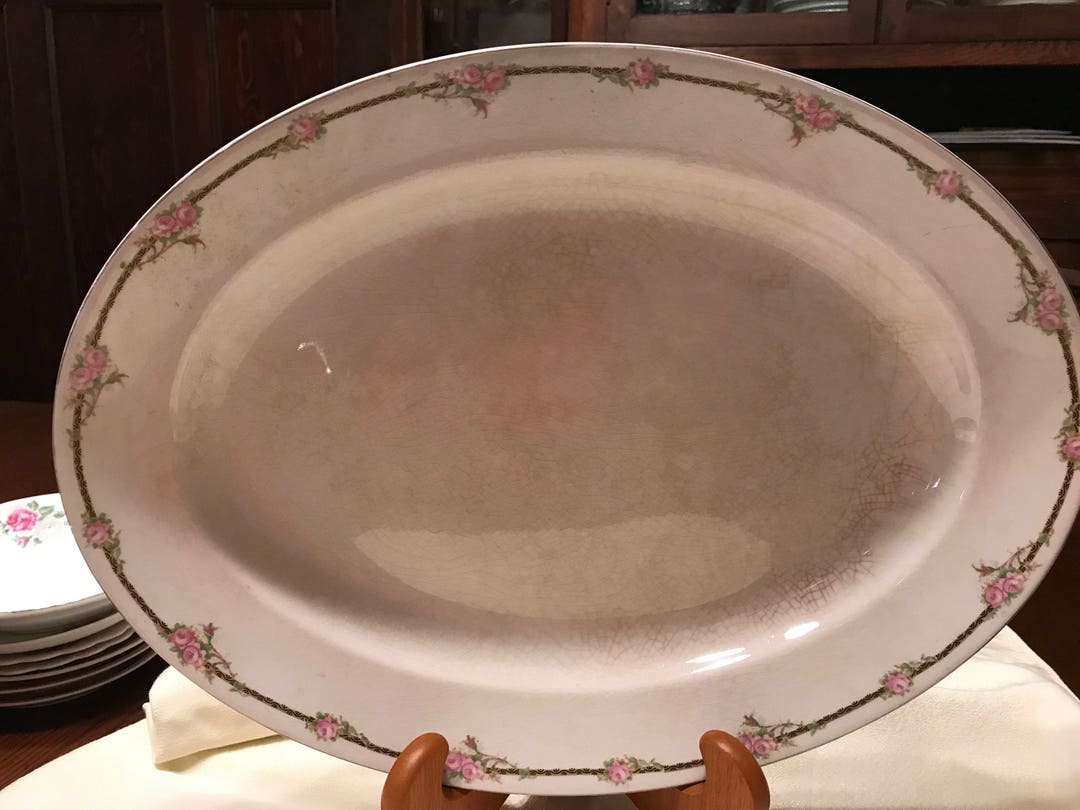 Victorian Johnson Brothers Platter Rose Pattern 12 X 16 Vintage Glass