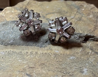 Trifari Emerald Cut clear rhinestone clip on earrings
