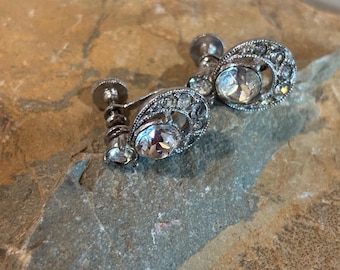 Bogoff silver backed-clear rhinestone screw on earrings