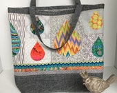 One of a Kind, Oregon Rain, Tote Bag, Market Bag, Travel Bag, OOAK, Large Bag, Carry-On, Handmade Fabric Bag, Raindrop Fabric, Quilted