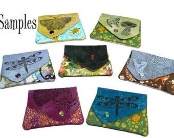 Original Block Printed Cotton Fabric Wallet with Three Slots Handmade in Oregon by Two Bossy Britches