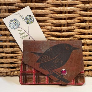 Cartera pequeña hecha a mano con 3 ranuras, estampado original de un reyezuelo invernal, sencilla, tarjetero, tarjetero, viaje, original, amante de las aves