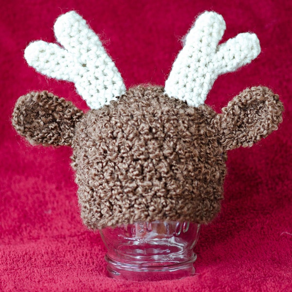 Fuzzy Deer Hat--Chunky Animal Hat with Antlers