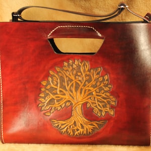 Handmade Hand Tooled Clutch Bag with Strap - Celtic Tree