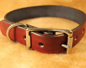 Handmade  Leather Dog Collar - oxblood color