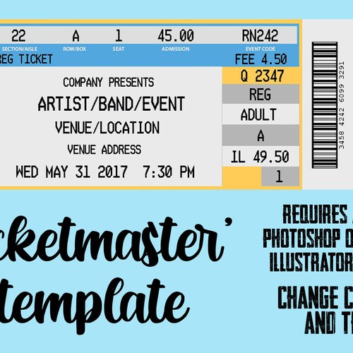 Fake 'ticketmaster' Concert/party Ticket Template Etsy