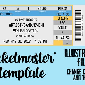 fake ticketmaster concertparty ticket template etsy