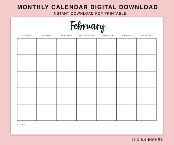 Monthly Blank Calendar 11 X 8.5 Inches Horizontal Calendar - Etsy
