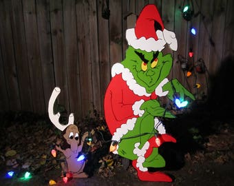 Grinch Yard Art Max Is Stealing Christmas Decorations Outdoor Etsy