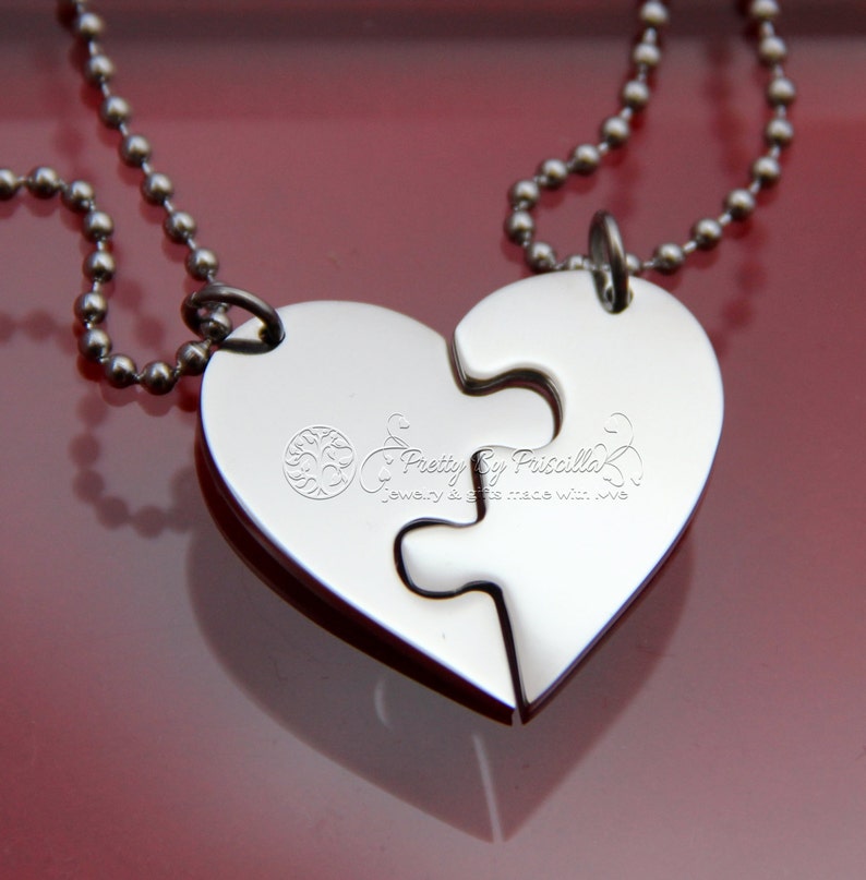 FOUR Piece HEART Jigsaw Puzzle Necklace Set Made of Stainless Etsy